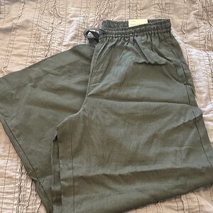 Max Studio women’s army green XL LINEN WIDE LEG TROUSERS